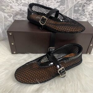 Alaia Black Mesh Flats with Patent Straps